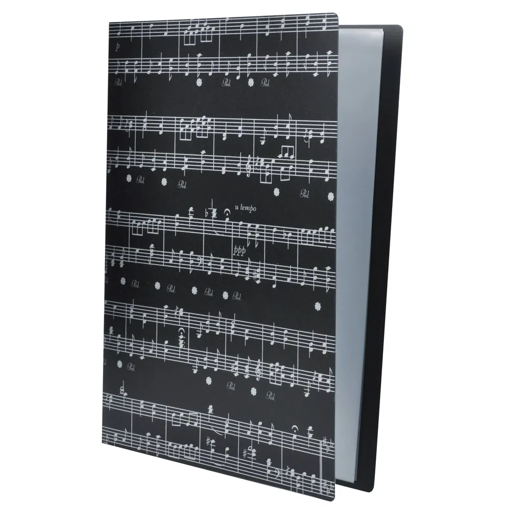 Carpeta de almacenamiento de papel para partituras de música, soporte para documentos, archivadores de hojas en blanco, tamaño A4 de plástico, 40 bolsillos (hoja de música negra)