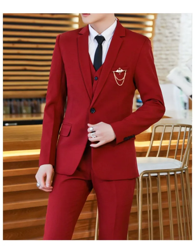 Red Groom Tuxedos Notch Lapel Center Vent Men Wedding Tuxedos Men Jacket Business Dinner Prom Blazer 3 Piece Suit (Veste + Pantalon + Cravate + Gilet) 1183