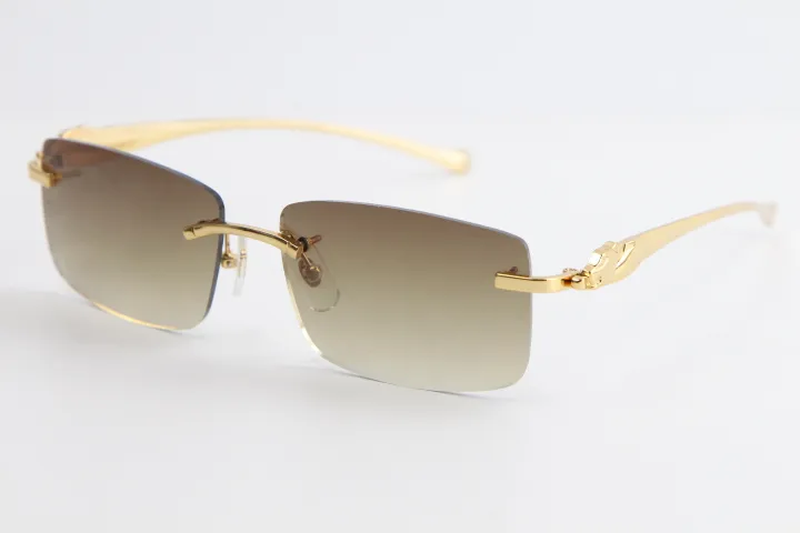 Vente de lunettes de soleil sans monture Metal Panther 18K Gold 3524012 Grandes lunettes de soleil carrées Cadre pilote classique Lunettes de loisirs simples Lunettes de soleil UV400 pour hommes et femmes