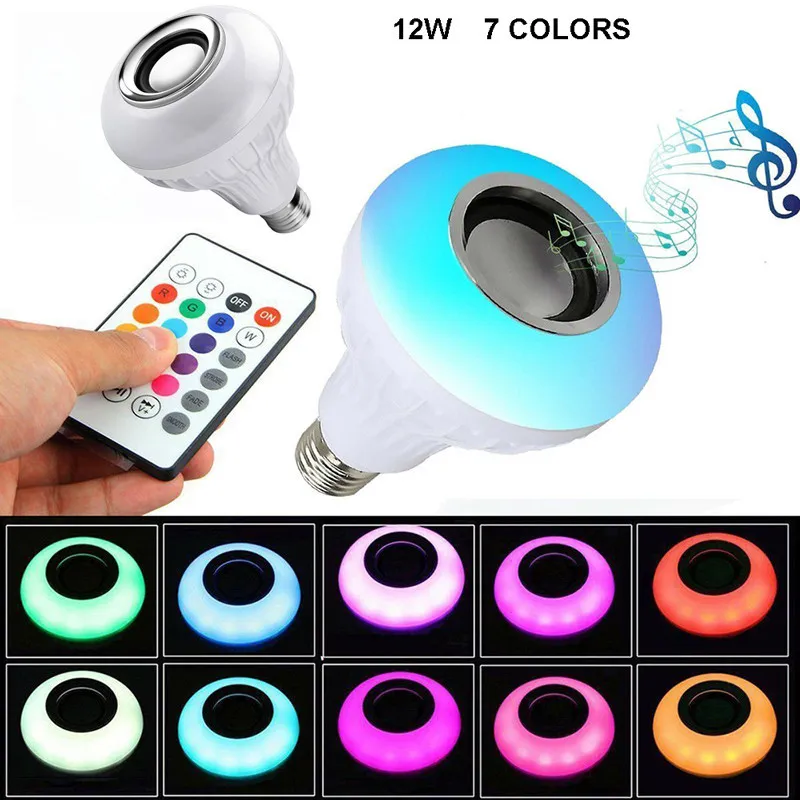 Bluetooth Bulb ампула Смарт E27 LED RGB лампы этап Свет Беспроводная связь Bluetooth Audio Speaker Музыка Воспроизведение Dimmable лампа с дистанционным управлением