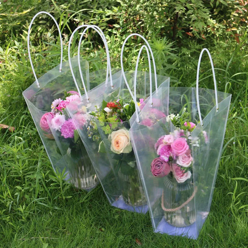 10pc transparent trapezoid form plast korg presentförpackning bröllopsfest födelsedag Alla hjärtans dag blomma förpackning blomsterhandlare leveranser