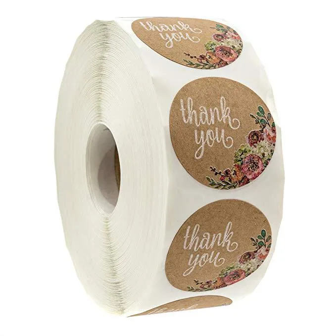 1 pollice di carta kraft rotondo grazie etichetta adesiva di imballaggio del regalo di nozze con fiore stampato 1000 pz top etichette adesive per imballaggio fai da te