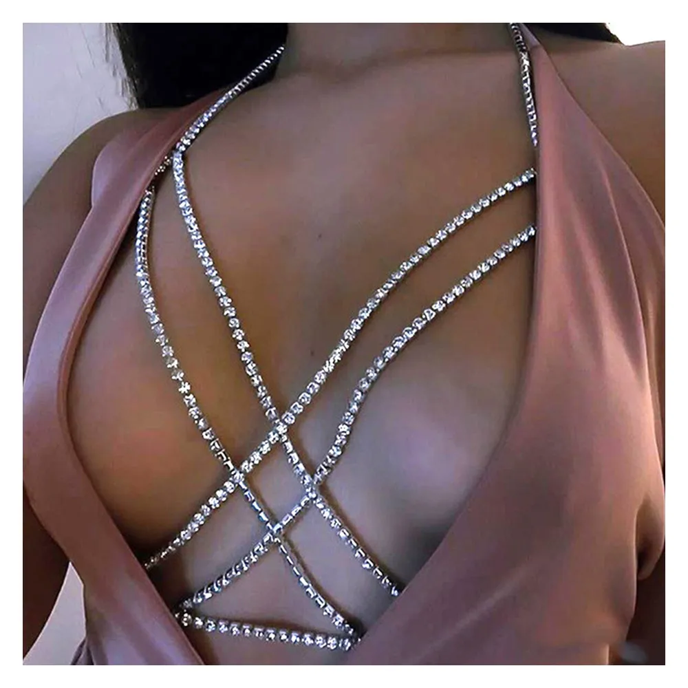 2019 Sexy Cristal Soutien-Gorge Poitrine Corps Chaîne Plage Bijoux Brillant Harnais Bikini Corps Collier Bijoux BC148