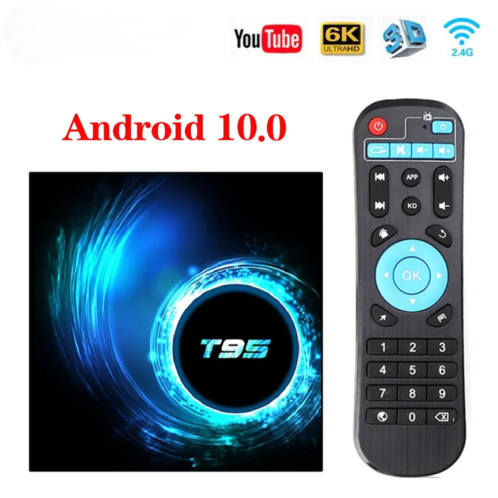 T95 스마트 TV 박스 안드로이드 10.0 4GB 32GB 64GB Allwinner H616 쿼드 코어 1080p H.265 4K 미디어 플레이어 2GB 16GB