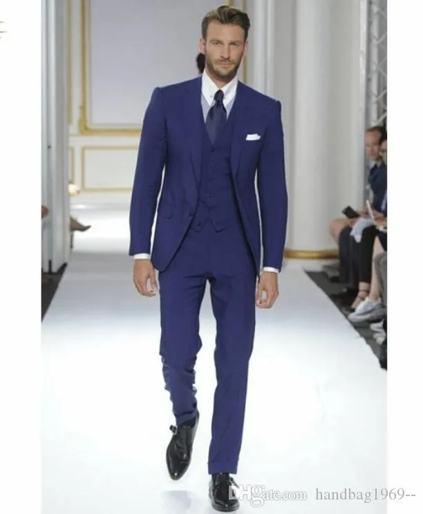 New Arrivals Two Button Navy Blue Groom Tuxedos Notch Lapel Groomsmen Best Man Suits Mens Wedding Suits (Jacket+Pants+Vest+Tie) H:560