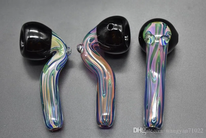 Wholesale品質カラフルな厚手4.5インチファッションデザインベントタイプカラーガラスタバコハンドスプーン喫煙Bong Sherlock Pipe