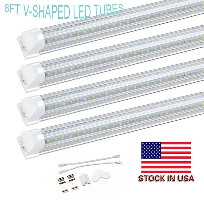 Tubi LED Lampada fluorescente T8 integrata 4 piedi 5 piedi 6 piedi 8 piedi 8 piedi Tubo LED a forma di V Lampade a LED AC100-305V luci del negozio garage magazzino officina lampadina 8 piedi