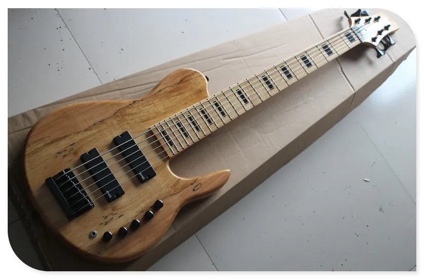 24 Frets 6 Strängar Original Neck-Thru-Body Electric Bass Guitar Med Svart Hårdvara, Maple Fingerboard, kan anpassas