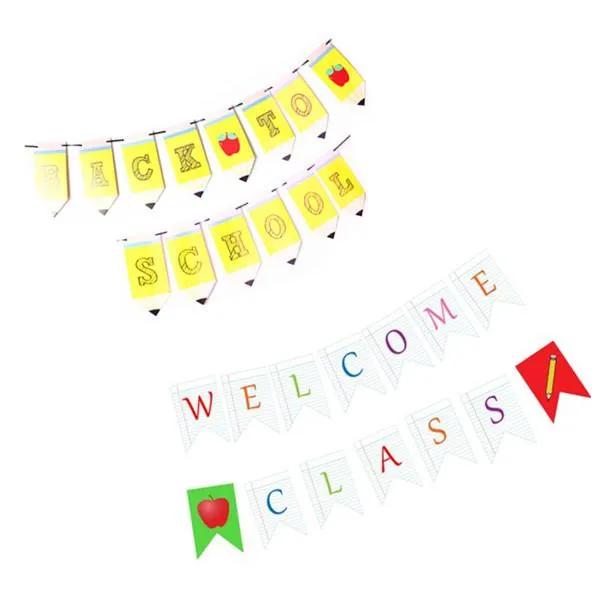 Terug naar schoolpapier Banner Set Welkom Klasse Garland Letter Dovetail Vlag Potlood Shape Banner Classroom Decor Party Decoratie VT1647