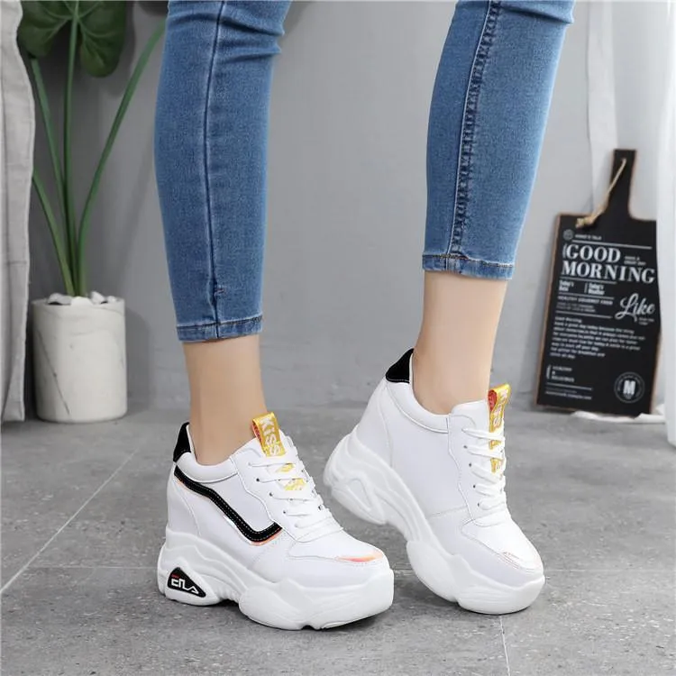 Hot Sale-New Casual High Platform Höjd Ökande Skor 10cm Tjocka Sole Trainers Sneakers Woman