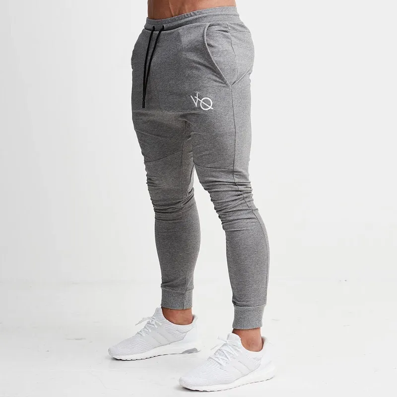 Grå joggingbyxor randiga löpande byxor män sport penna män bomull mjuka bodybuilding joggers gym byxor kör tights