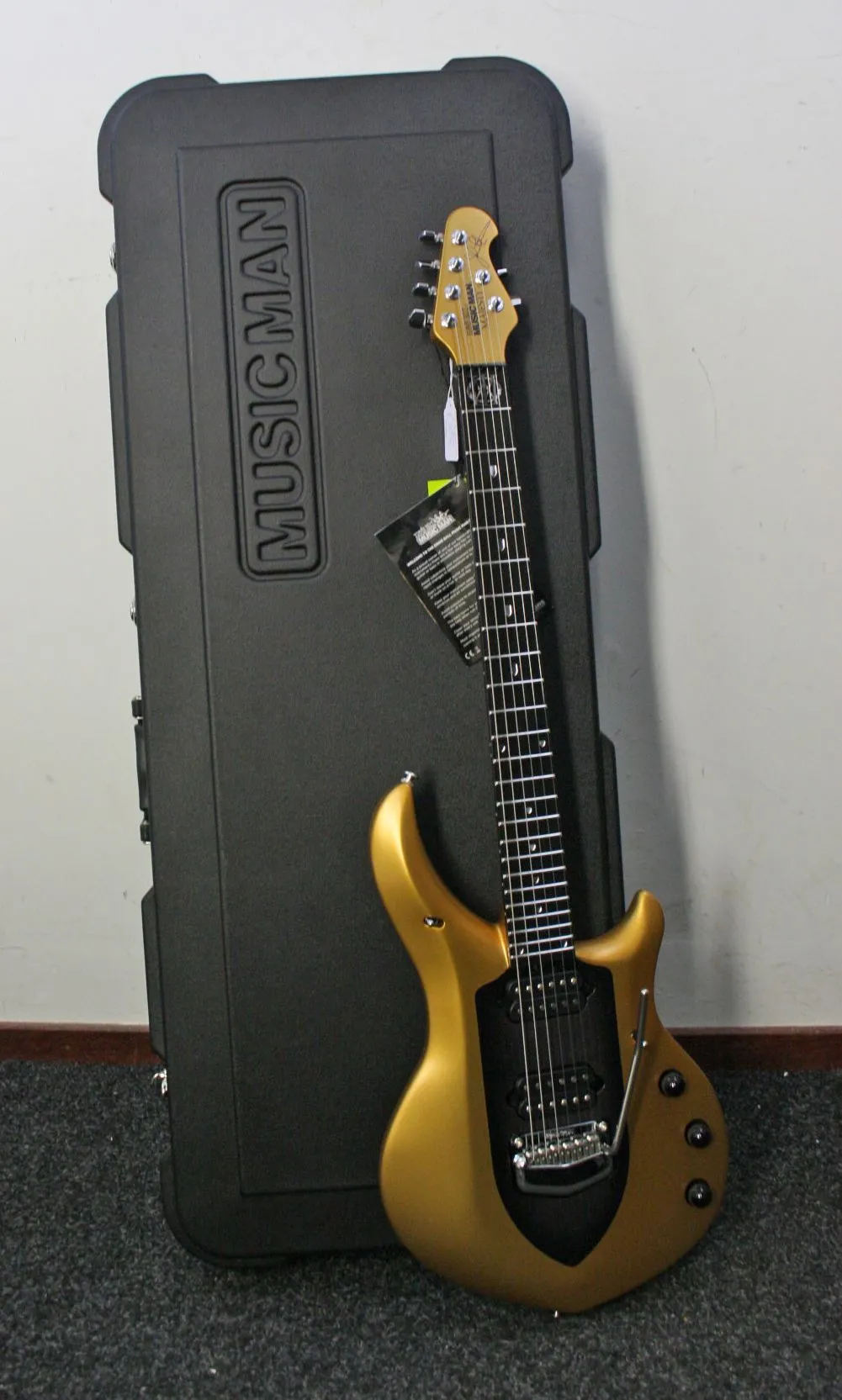 Ernie Ball Music Man John Petrucci Majesty Gold Mine Black Center Custom Electric guitar tuners with Tremolo Bridge Active Pickups and 9V Battery Box