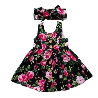 2019 Zomer Lange Mouw Meisjes Jurk Baby Meisje Kleding Knop Bloemen Jurk Bruiloft Pageant Formele Jurken Zonnejurk Kleding