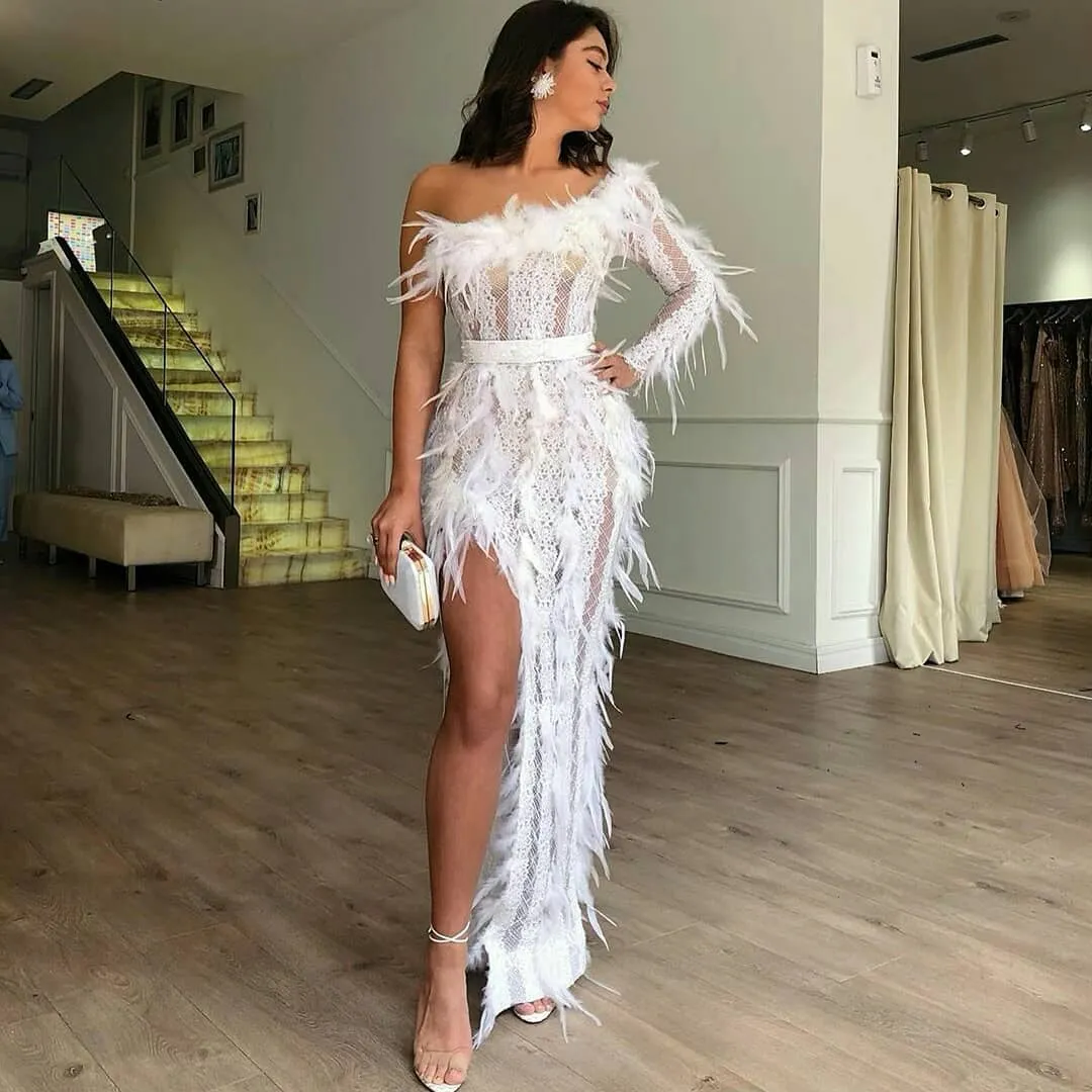 2019 White Sexy Evening Dresses High Side Split Lace... From 148,38  |  DHgate