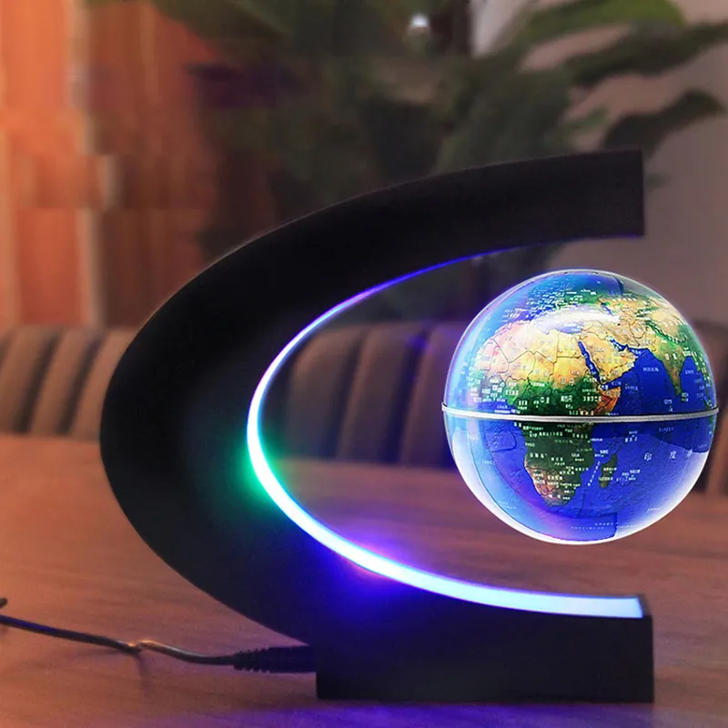 Creative C Shape Magnetic Levitation Floating Globe World Map with Colorful  LED