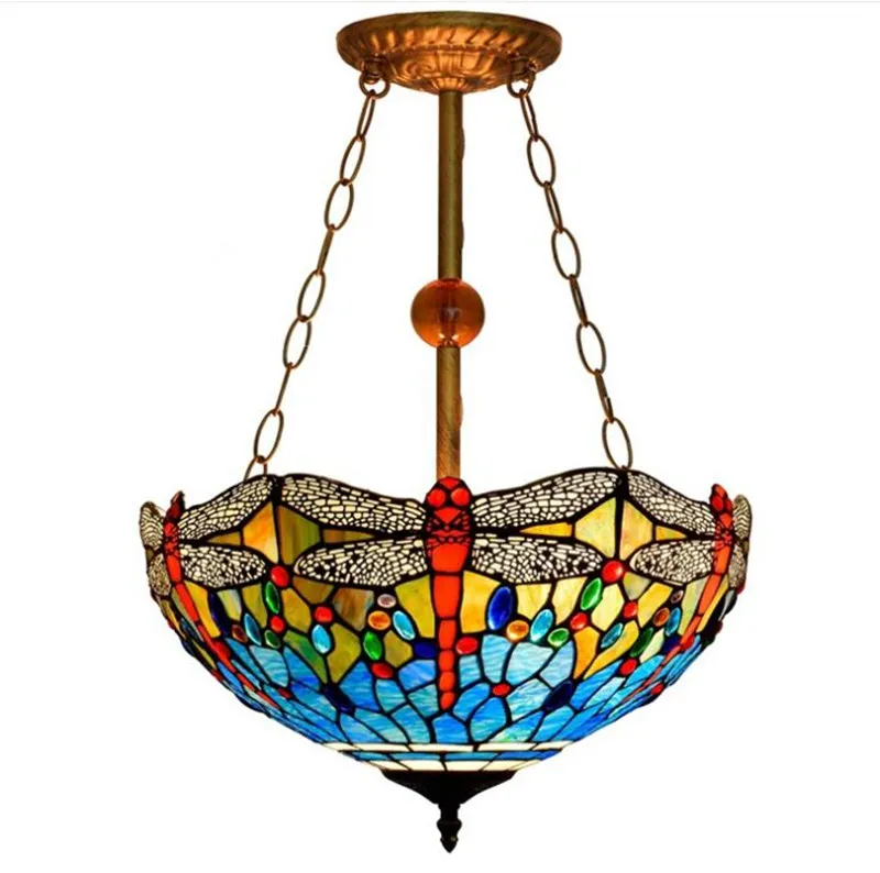 European blue dragonfly stained glass lamp livingroom diningroom bedroom chandelier vintage tiffany hanging lamps TF005