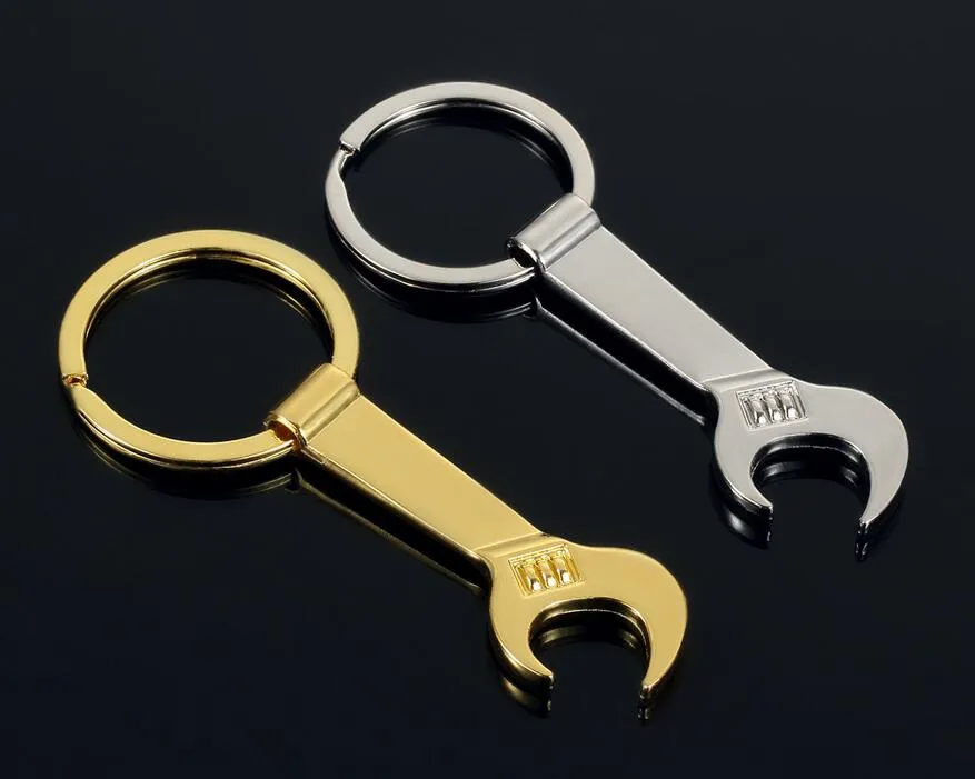 NEW 8.5*3.2cm Tool Metal Wrench Spanner Lever Bottle Opener Key Chain Keyring Gift Silver Gold 2 Color