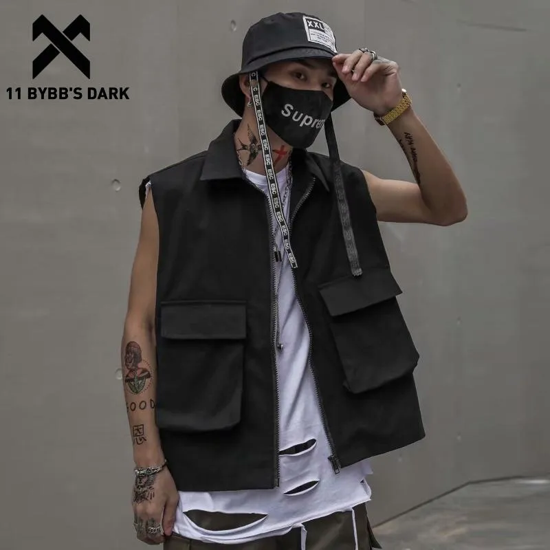 11 Bybb's Dark Vintage Multi Pockets Tactical Vest Mannen Mode Hip Hop Mouwloze Tops 2020 Streetwear Harajuku Mannelijke Cargo Jassen