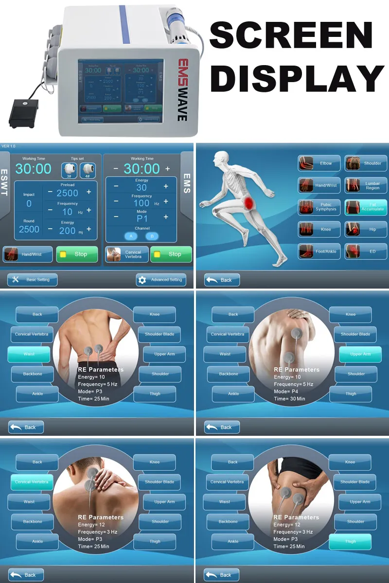 EMS elektronisk muskelstimulering fysioterapi utrustning för pojke smärtlindring / ESWT Shockwave Therapy Machine för ED-behandling