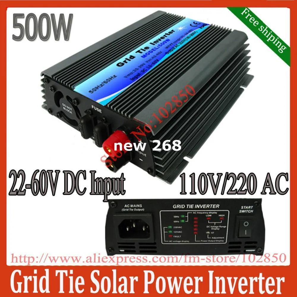 Freeshipping 500W mppt grid tie solar inverter,pure sine wave power inverter ,22-60V DC input,120/230V AC output,CE,
