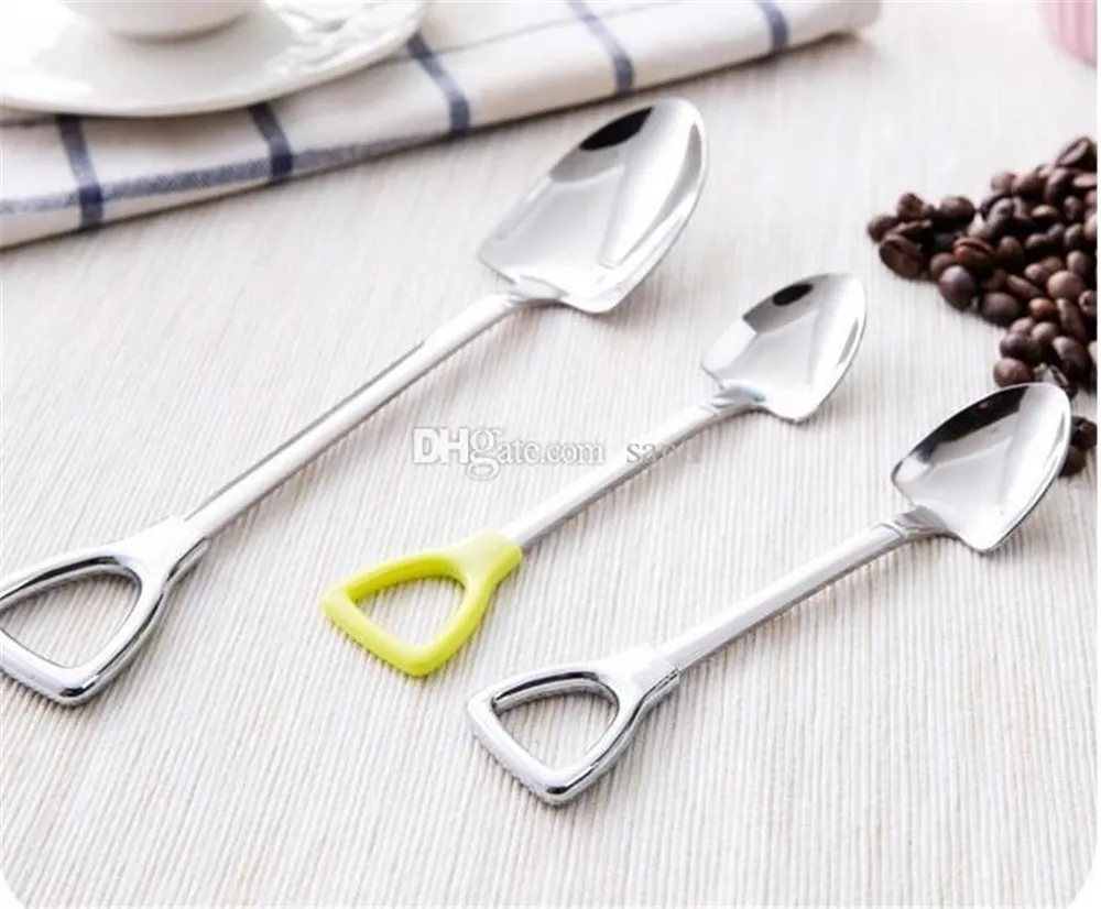 Dining 100pcs Home Garden Stainless Steel Spoon Shovel Shape Design Coffee Ice Cream Soup Honey Spoon Long Handle Tea Spoons KD1