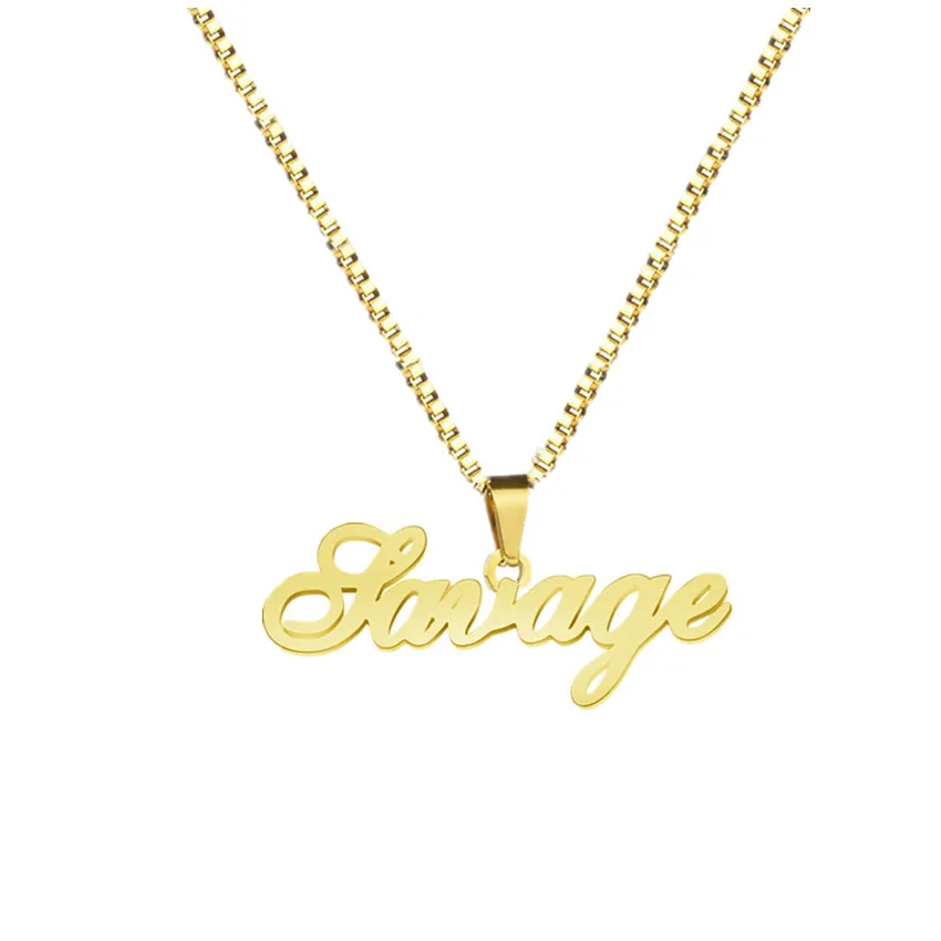 Gold Box Chain Custom Jewelry Personalized Name Pendant Necklace Handmade Cursive Nameplate Choker Women Men Bijoux BFF Gift