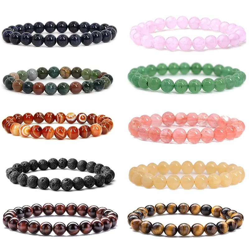 8MM Fashion Brand Luxury Natural Stone Healing Crystal Stretch Beaded Bracelet Donna Uomo Handmade Precious Gemstone Round Bracciali Gioielli