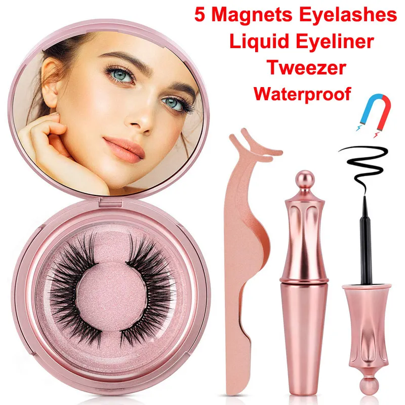 Magnetische wimpers Magnetische vloeibare eyeliner met pincet make-upspiegel 10 stijlen valse wimpers Set Herbruikbare 3D-wimpers Geen lijm nodig