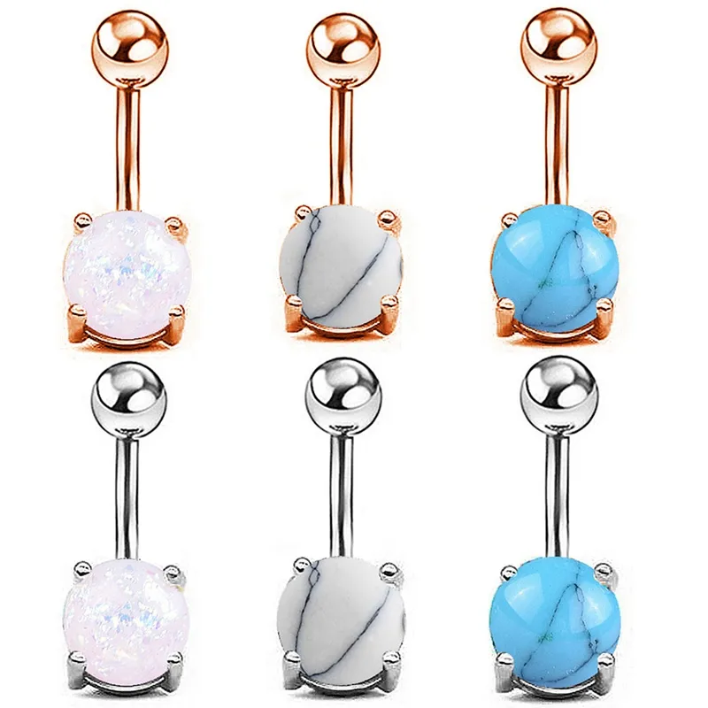 1pc Fashion Opal Crystal Flower Belly Button Ringar Kirurgiska Stålkropp Smycken Sexig Navel Piercing