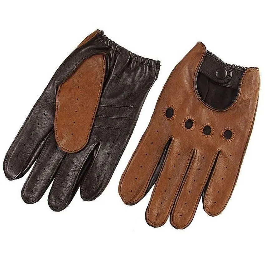 Mode-gants en cuir véritable pour hommes mode décontracté respirant gant en peau de mouton cinq doigts mâle conduite gants en cuir sans doublure M023W