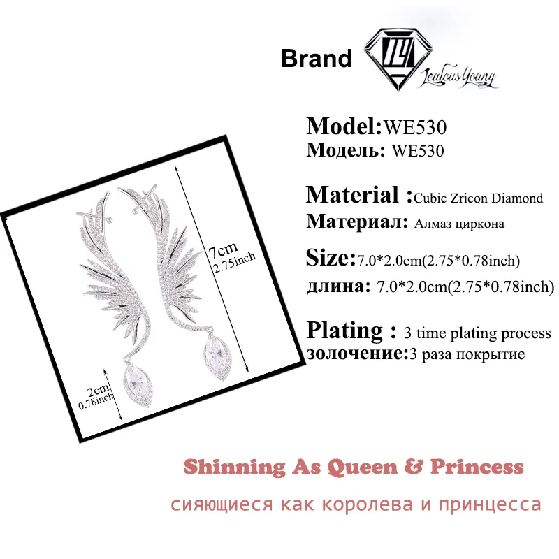 Luxury Feather CZ Stone Ear Cuff Hang Water Drop Big Clip Earrings for Women Party Green Earcuff Kupe Club Factory AE5307103498