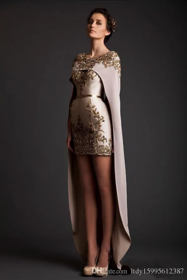 2019 New Saudi Arabia Style Special Designer Evening Dress Gold Appliqued Short Front Long Back Dubai Arabic Prom Dress Vestidos 104
