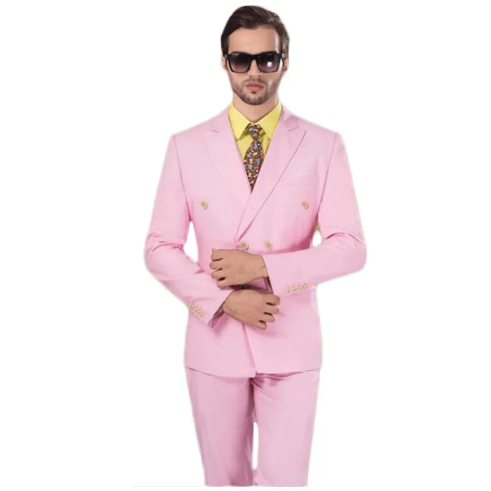 Dubbelbröst Rosa brudgum Tuxedos Peak Lapel Män Passar 2 stycken Bröllop / Prom / Dinner Blazer (Jacka + Byxor + Tie) W810