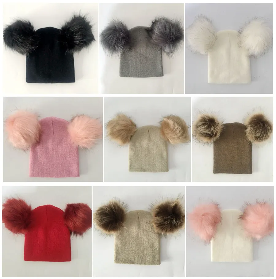 Ins hiver enfants chapeaux fourrure Pom Pom boule chapeau fille garçon laine bébé casquette tout-petits enfants tricot bonnet chaud chapeaux cadeau de noël RRA2578