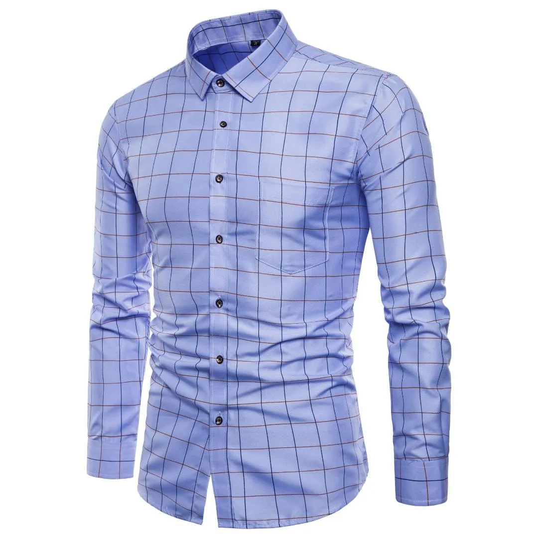 Mens Långärmad Oxford Formell Högkvalitativ Pure Bomull Plaid Långärmad T-shirts Mäns Slim Fit Casual Business Shirt Top M-5XL