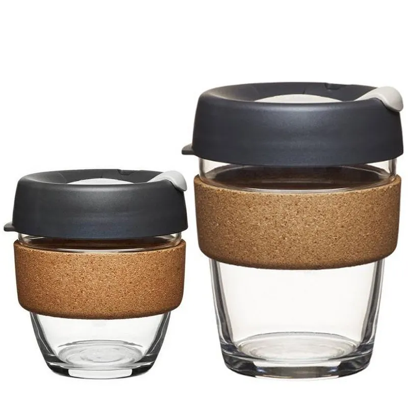 Transparent personnalisé Cork manches Voyage réutilisables Gardez verre tasse de café avec couvercle en silicone
