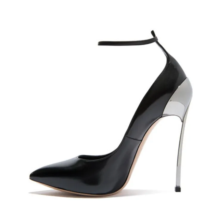 2018 جديد موضة أحذية مدببة أصابع الأسود الخنجر المعادن عالية الكعب النساء مضخات اللباس أحذية خنجر كعب شيك اللباس أحذية العصرية