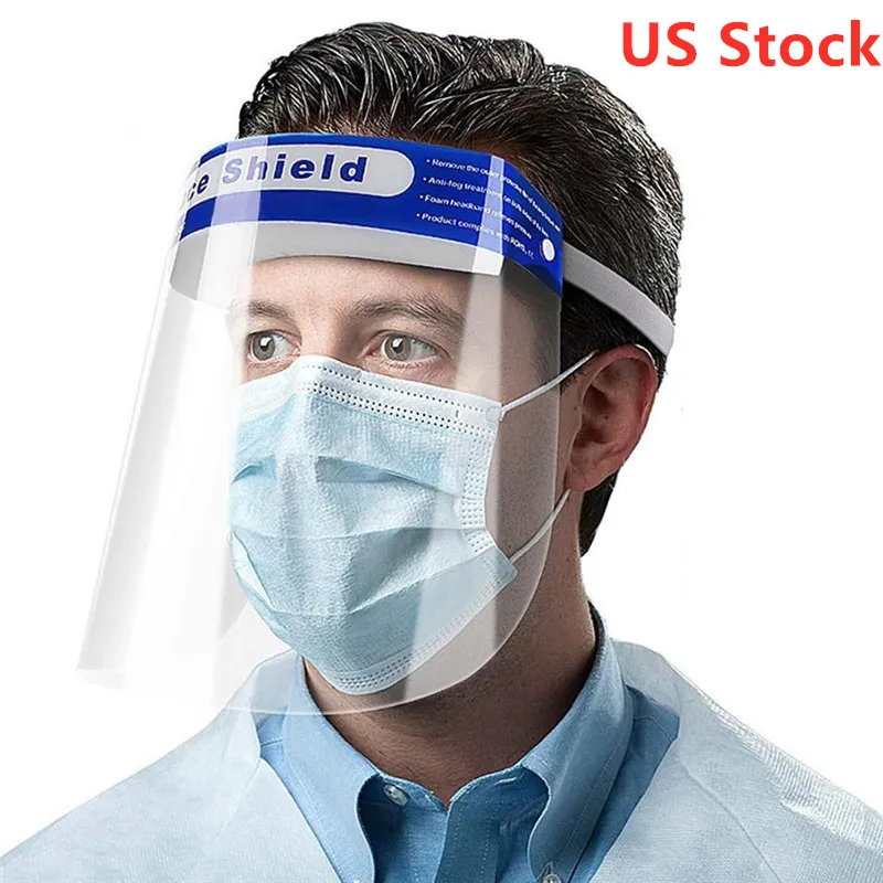 US Ship Safety Face Shield Transparente Full Face Máscara Protetora Tampa Ferramenta de Filme Anti-Nevoeiro Premium Material PET Face Shield