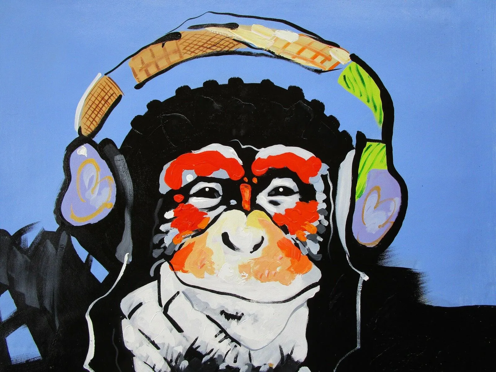 Canvas Banksy Street Art DJ MACACO chimpanzé Pintura Home Decor pintado à mão HD impressão pintura a óleo sobre tela Wall Art Canvas Pictures 200218