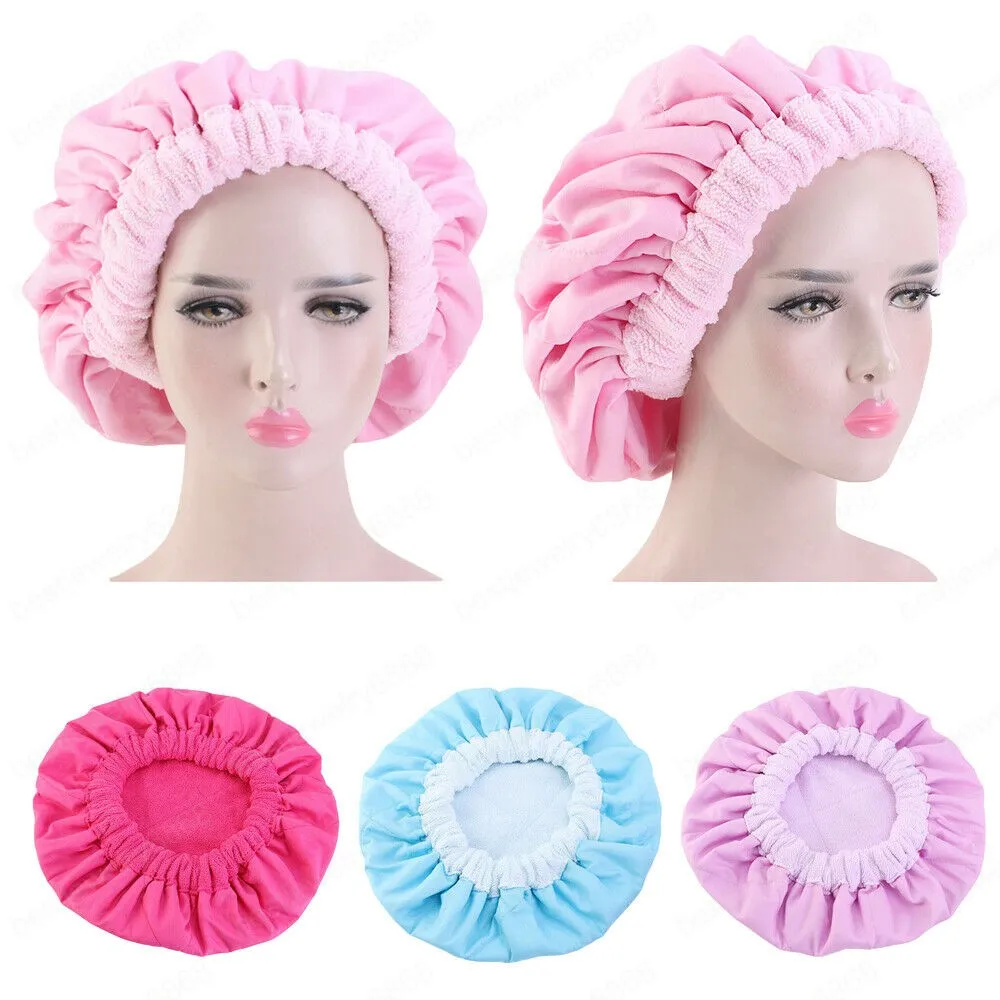 Microfibreクイック女性の毛の乾燥浴槽スパラップタオルハットキャップターバン入浴乾燥ヘッドラップ可逆浴槽ソリッドカラー