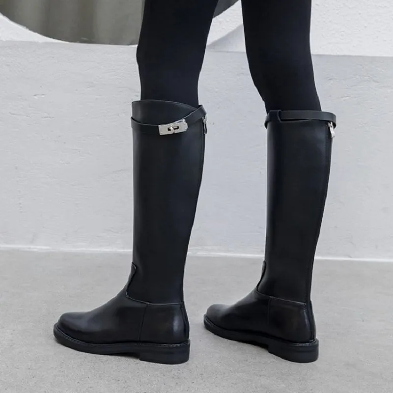 Vente chaude-cuir femmes bottes bottes d'équitation genou haute botte en cuir de vache chaussures d'hiver pour femmes grande taille bottes de chevalier zy597