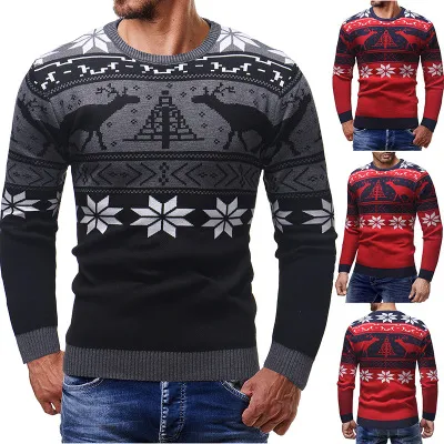 Maniche lunghe da uomo di alta qualità girocollo maglione cervo stampa casual in cotone lavorato a maglia pullover maschile maglione cappotto