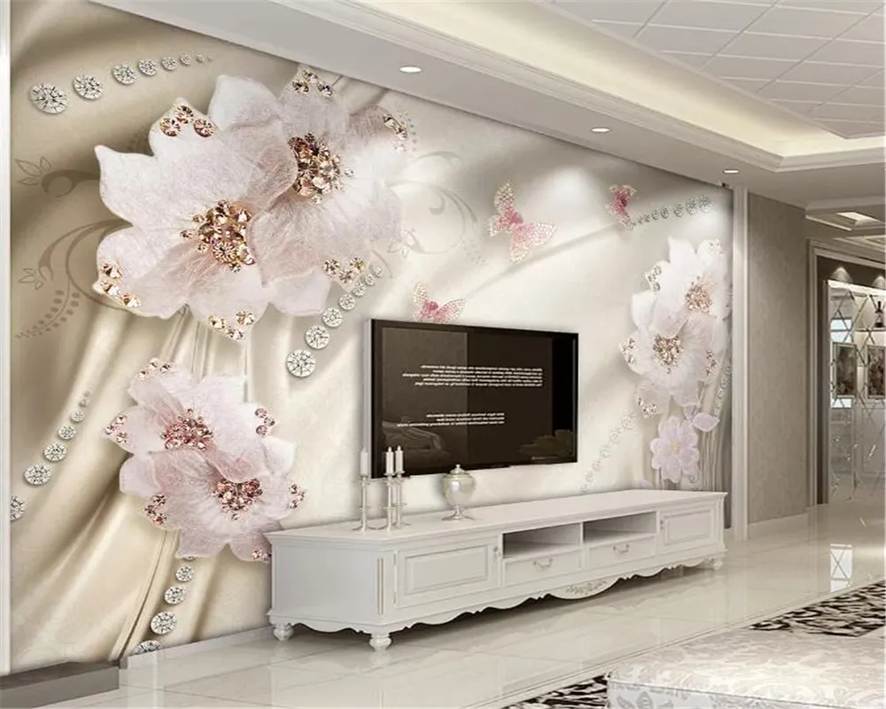 3d tapeter vägg marknadsföring lyx diamant blomma fjäril digital utskrift hd dekorativa vackra tapeter