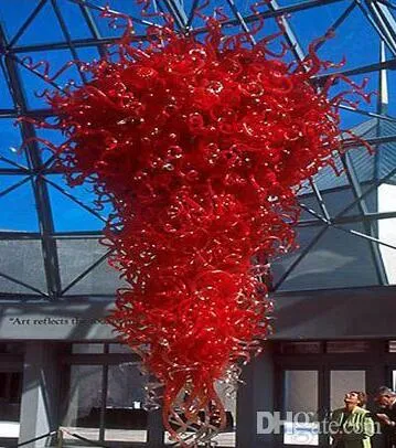 LED赤いランプの素晴らしい大きなシャンデリア100％手作りの吹きガラスペンダントランプムラノガラスシャンデリア