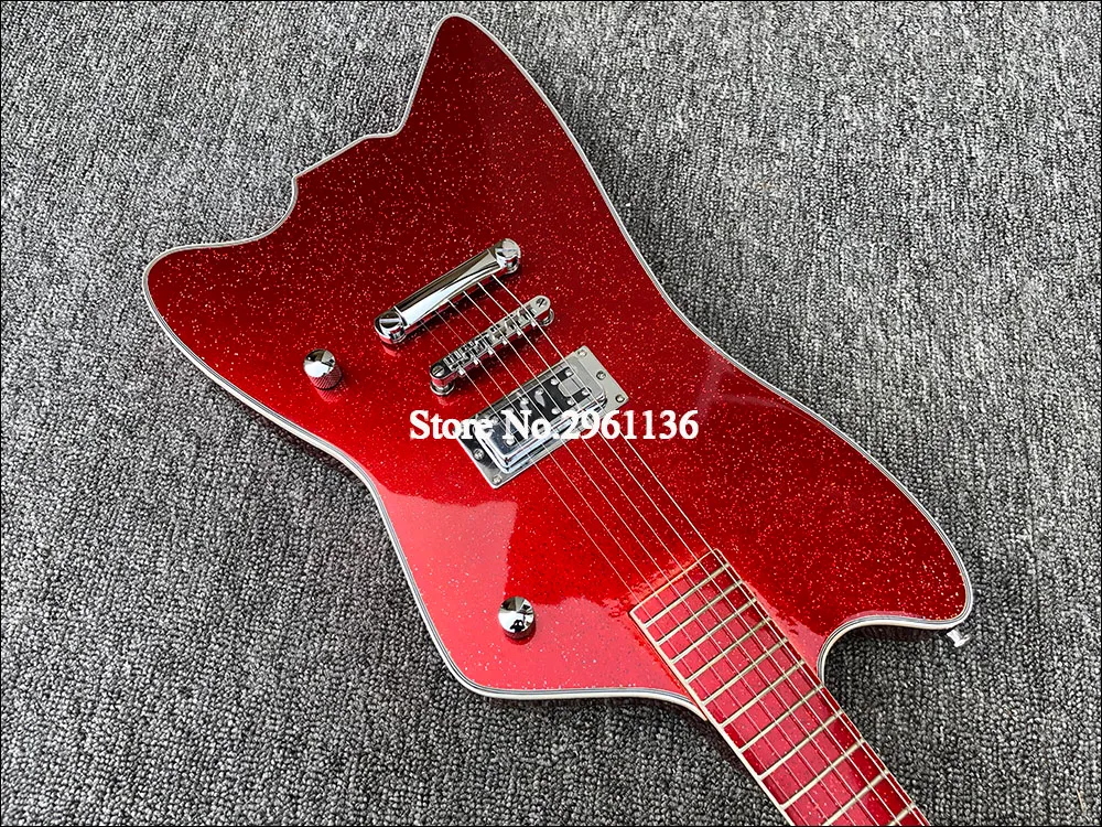 DHgate Billy Bo Jupiter Big Sparkle Silver Red Thunderbird Electric Guitar with Metallic Red Fingerboard Musical Instruments