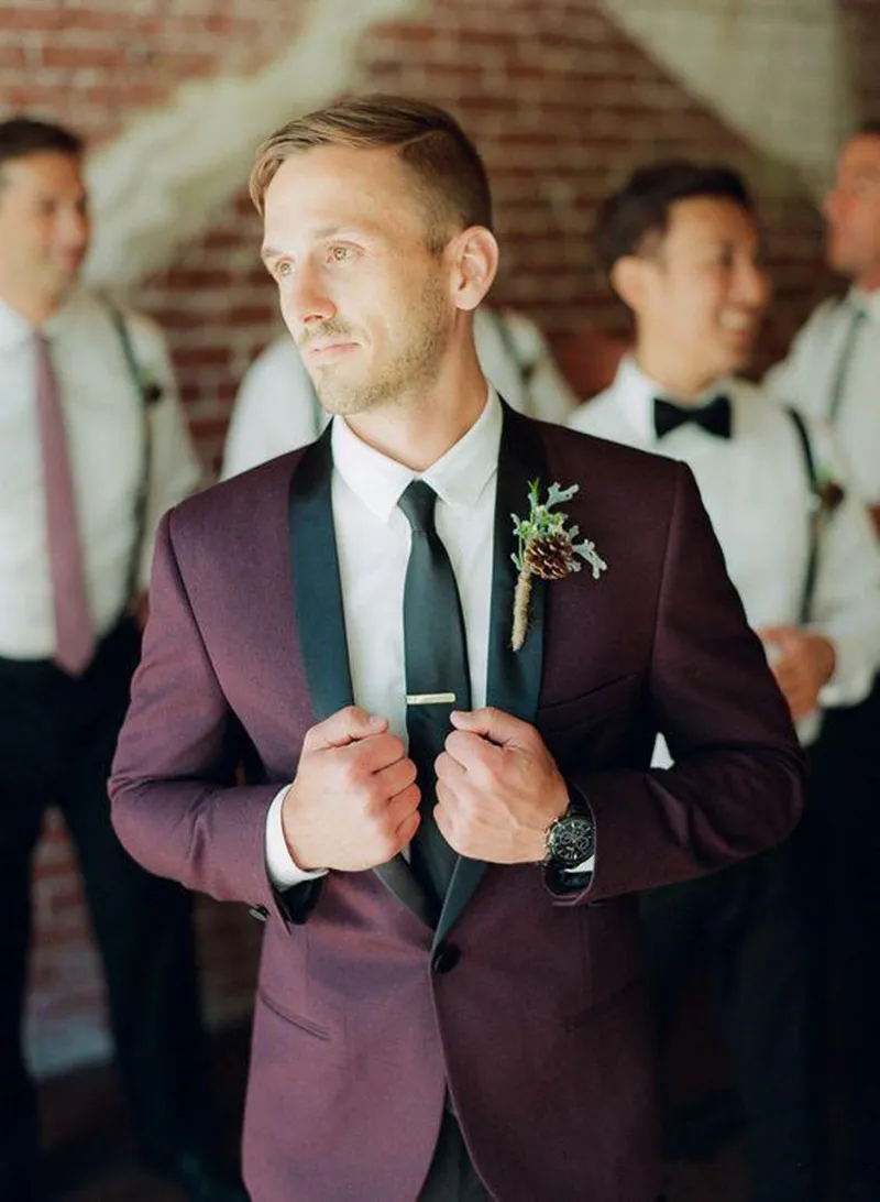 Burgundy and black suits for prom sale