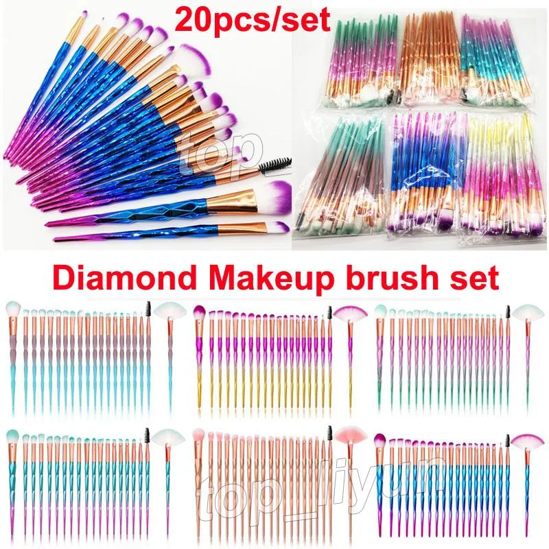 Diamond Makeup Brushes 20st Pulver Brush Kit Face and Eye Brush Puff Batch Colorful Borst Foundation Borstes Beauty Cosmetics av ​​DHL