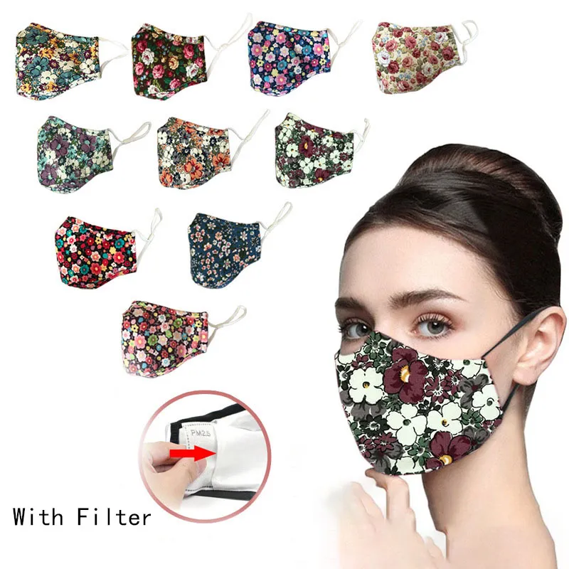 Fashion printed cotton design face mask dust respirator can be washed with water and inserted with filters face masks