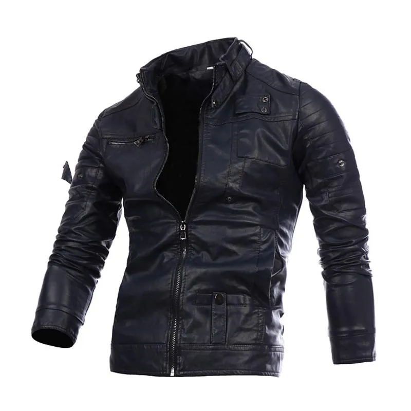 Mans Leather Jacket Zipper Leather Clothing Casual Pu Leather Clothing Loose Coat with 3 Colors Asian Size M-3XL