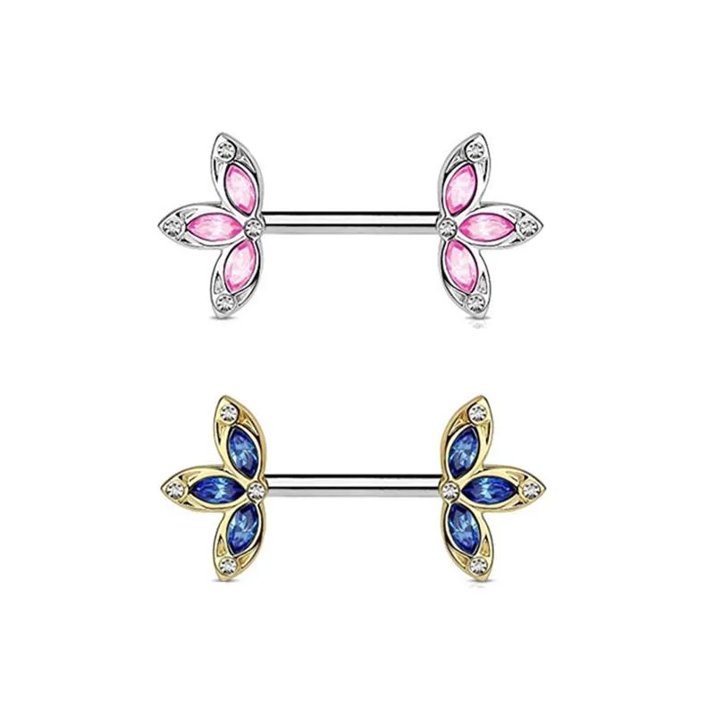 Stainless Steel Nipple Clip Crystal Leaf Flower Nipple Ring Rhinestone Body Piercing Jewelry For Women